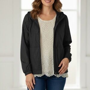 CHRISTOPHER & BANKS Lined Hooded Windbreaker Jacket, Women’s M, Black